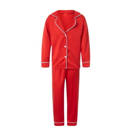 Seyurigaoka Satin Face Parent-child Outfit Pajamas Lapel Long Sleeve Sleepwear