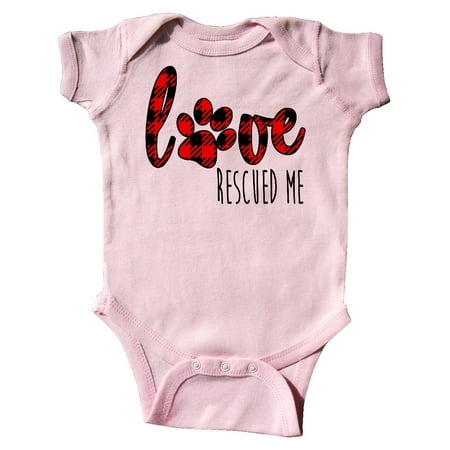 Inktastic Love Rescued Me Paw Print in Plaid Gift Baby Boy or Baby Girl Bodysuit