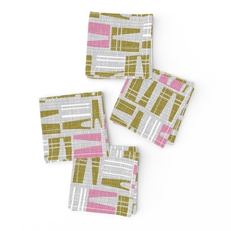 Cocktail Napkins Mid Century Abstract Geo Retro Vintage Pink Green Mcm Set of 4