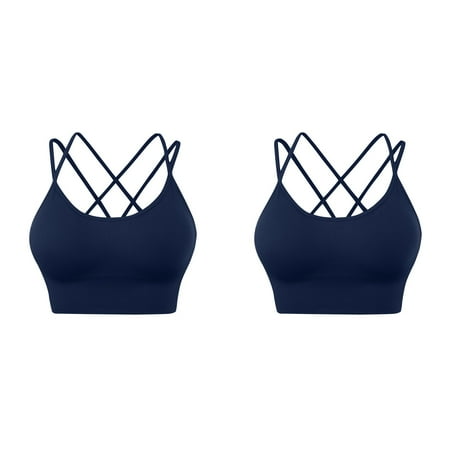 

Bras For Women High Support 2Pc Cross Back Sport Padded Strappy Criss Cross Cropped Yoga Workout Fitness Low Impact Bra Underwear