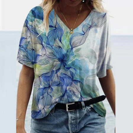 Womens Tops Summer Short Sleeve Womens V Neck Short Sleeve Tunic Tops Summer Causal Print Trendy Loose T Shirts
Womens Tops Summer Short Sleeve Womens V Neck Short Sleeve Tunic Tops Summer Causal Print Trendy Loose T Shirts