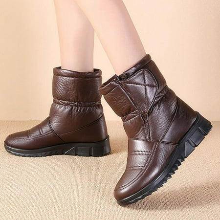 Gubotare Winter Boots Women s Waterproof Plush Chelsea Bootie Chelsea Boot Brown 7