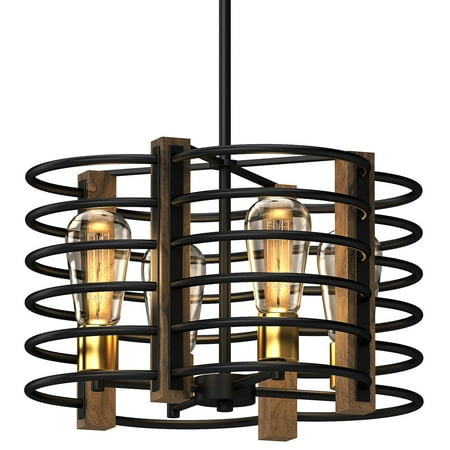 Volume Lighting V6124 4 Light 16 Wide Mixed Metals And Wood Accents Single Pendant -