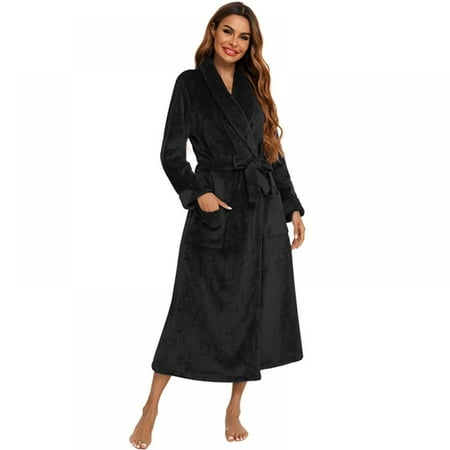 Womens Fleece Bathrobe - Shawl Collar Soft Plush Spa Robe