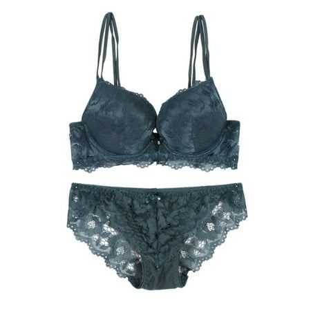 Women s Push Up Embroidery Lace Bra and Panty Set Plus Size