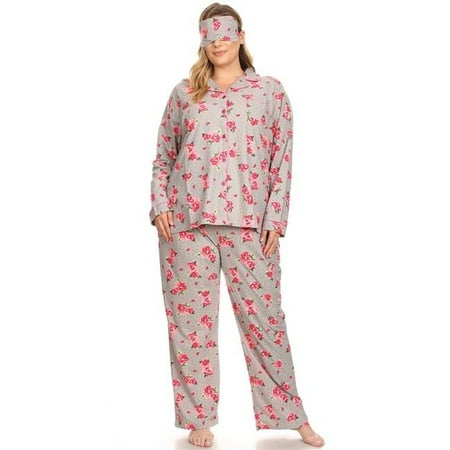 PS3610-08-3XL Grey Rose Plus Size Three-Piece Pajama Set - 3X