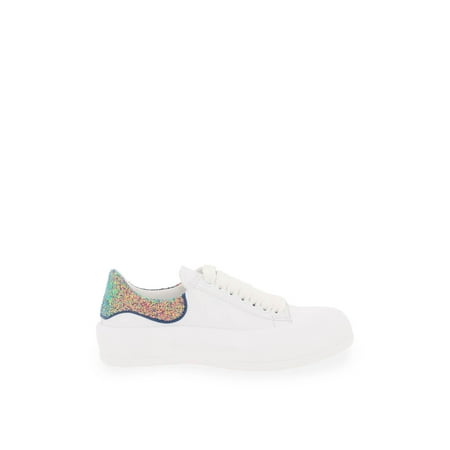 Alexander mcqueen leather sneakers with glittered heel tab