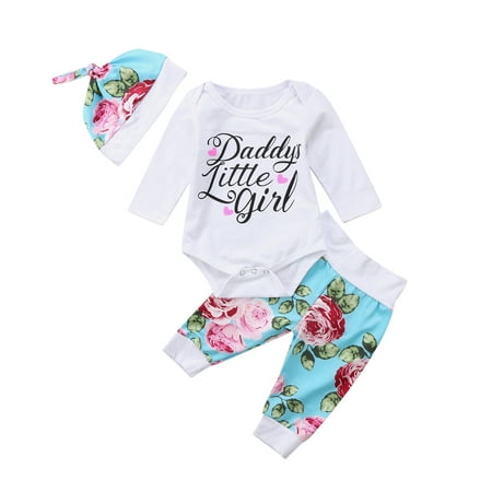 3PCS Baby Girl Clothes Set Daddys Little Girls Rompers Bodysuits Tops Floral Pants Outfits Clothing Set +Hat
3PCS Baby Girl Clothes Set Daddys Little Girls Rompers Bodysuits Tops Floral Pants Outfits Clothing Set +Hat