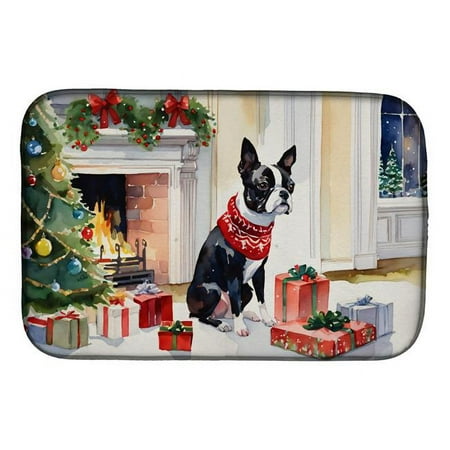 0.2 x 21 x 14 in. Boston Terrier Cozy Christmas Dish Drying Mat