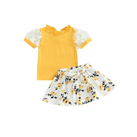 Suanret 2Pcs Kids Little Girls Summer Outfits 3D Flower Puff Sleeve Patchwork Mock Neck Tops + Floral Belted Skirt Yellow 5-6 Years
Suanret 2Pcs Kids Little Girls Summer Outfits 3D Flower Puff Sleeve Patchwork Mock Neck Tops + Floral Belted Skirt Yellow 5-6 Years