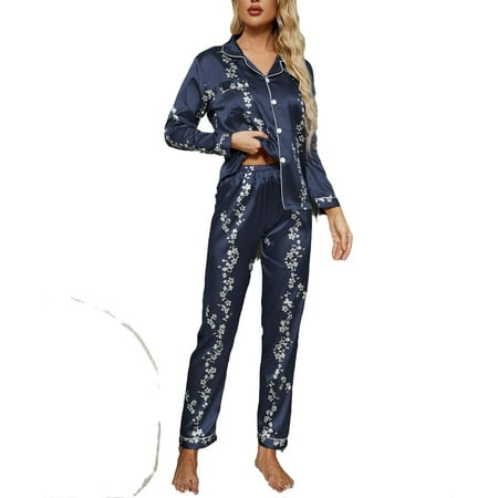 2pcs Set Elegant Floral Print Lapel Neck PJ Pant Sets Long Sleeve Navy Blue Women s Pajama Sets (Women s)
2pcs Set Elegant Floral Print Lapel Neck PJ Pant Sets Long Sleeve Navy Blue Women s Pajama Sets (Women s)