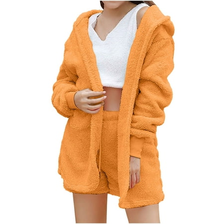 VERUGU Sets for Women Solid Plush Hooded Long Sleeve Pajamas Casual Fashion Shorts V Neck Vest Three Piece Suit Orange 3XL
VERUGU Sets for Women Solid Plush Hooded Long Sleeve Pajamas Casual Fashion Shorts V Neck Vest Three Piece Suit Orange 3XL