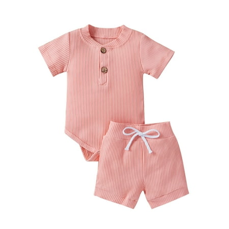 Summer Newborn Baby Boy Girl Ribbed Outfits Cotton Button Short Sleeve Tops Bodysuit + Shorts
Summer Newborn Baby Boy Girl Ribbed Outfits Cotton Button Short Sleeve Tops Bodysuit + Shorts