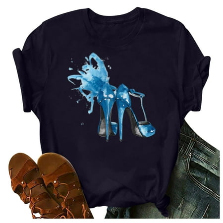 Clearance Tops for Women Casual Spring Women s Fashion High Heels Print Tops Short Sleeve T-Shirt Casual Blouse Round-Neck Maternity Shirts Navy M
Clearance Tops for Women Casual Spring Women s Fashion High Heels Print Tops Short Sleeve T-Shirt Casual Blouse Round-Neck Maternity Shirts Navy M