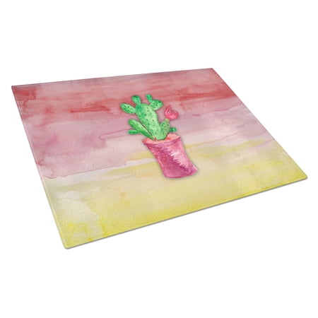 Caroline's Treasures Flowering Cactus Watercolor Glass Cutting Board Large