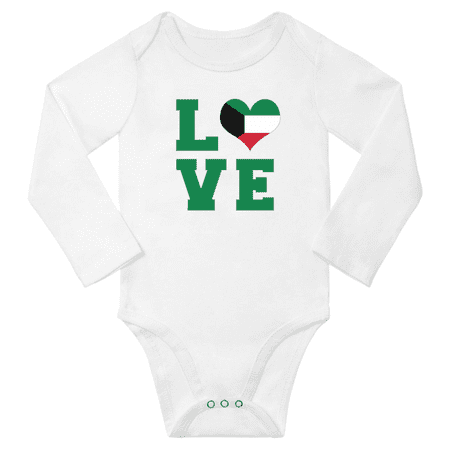 Love Kuwait Heart Flag Baby Long Slevve Romper (White 6-12 Months)
