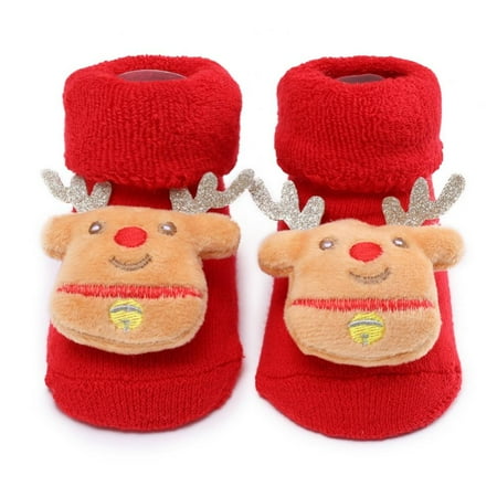 URMAGIC 0-1T Toddler Girl Boy Fuzzy Socks Anti Skid with Grips Baby Girl Boy Christmas Socks Kids Slipper Socks