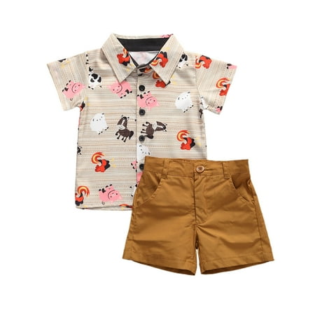 Toddler Baby Boy Cute Animal Cow Pig Horse Print Turn Down Collar Button Shirts Casual Solid Shorts Summer Outfit 
Toddler Baby Boy Cute Animal Cow Pig Horse Print Turn Down Collar Button Shirts Casual Solid Shorts Summer Outfit