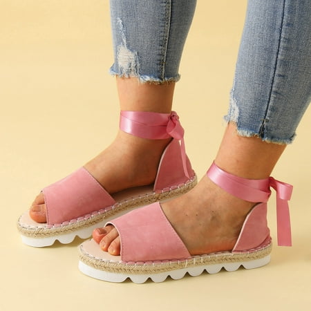 Aayomet Platform Sandals Ladies Shoes Comfortable Platform Sandals Ankle Strap Large Size Ladies Flat Heel Platform Sandals Pink 8.5