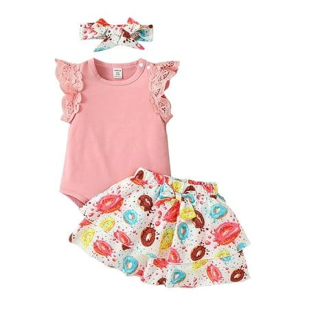 Baby Girl Clothes Suits Solid Color Crew Neck Lace Fly Sleeve Romper Leopard/Donut Print Ruffles Skirts Headband 3Pcs
Baby Girl Clothes Suits Solid Color Crew Neck Lace Fly Sleeve Romper Leopard/Donut Print Ruffles Skirts Headband 3Pcs