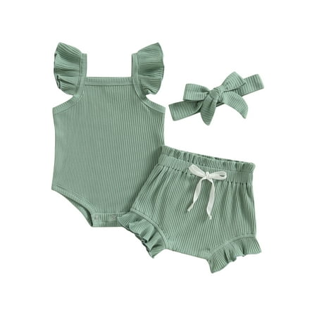 Nituyy Newborn Baby Girl Summer Outfit Clothes Set Ribbed Sleeveless Romper Flower Solid Ruffle Shorts Set Headband
Nituyy Newborn Baby Girl Summer Outfit Clothes Set Ribbed Sleeveless Romper Flower Solid Ruffle Shorts Set Headband