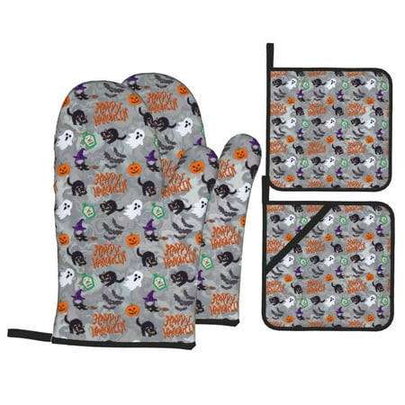 Oven Mitts and Pot Holders Sets 4 pcs - Happy Halloween Heat Resistant Silicone Oven Gloves with Non-Slip Silicone Surface and hot pads for kitchen Baking Cooking BBQ
Oven Mitts and Pot Holders Sets 4 pcs - Happy Halloween Heat Resistant Silicone Oven Gloves with Non-Slip Silicone Surface and hot pads for kitchen Baking Cooking BBQ
