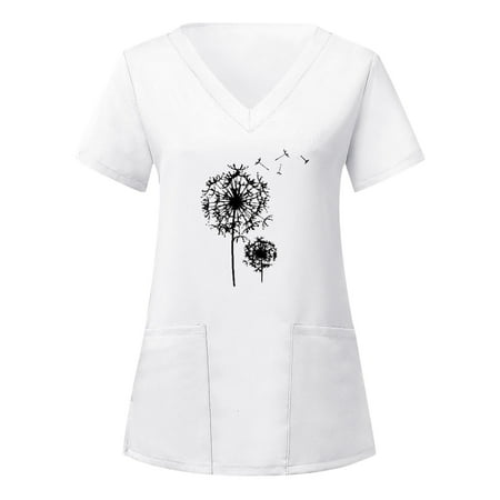 Women Scrub Tops Short Sleeve Holiday T Shirt Classic Floral Printed Working Uniform Nurses Clothing Soft Comfortable Everyday Tee Ladies Streetwear
Women Scrub Tops Short Sleeve Holiday T Shirt Classic Floral Printed Working Uniform Nurses Clothing Soft Comfortable Everyday Tee Ladies Streetwear