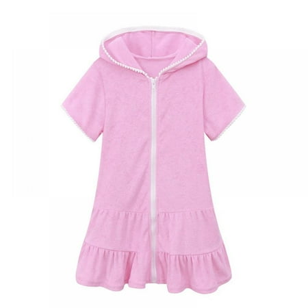 Girl s Zip-Up Terry Cover Up Cozy Bathrobe with Hood 2-11 Years