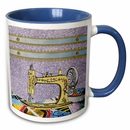 3dRose Vintage Flowered Yellow Sewing Machine with Colorful Quilt - Two Tone Blue Mug 11-ounce
3dRose Vintage Flowered Yellow Sewing Machine with Colorful Quilt - Two Tone Blue Mug 11-ounce