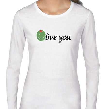 Olive You - I Love You - Cute Cartoon Green Olive Women's Long Sleeve T-Shirt
