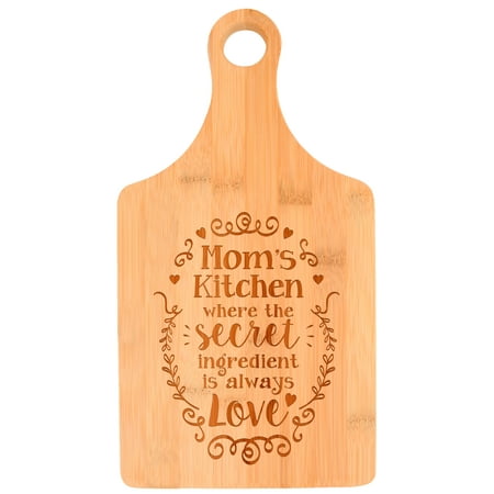 ThisWear Mom Presents Mom s Kitchen Where the Secret Ingredient Is Love Paddle Shaped Bamboo Cutting Board
ThisWear Mom Presents Mom s Kitchen Where the Secret Ingredient Is Love Paddle Shaped Bamboo Cutting Board