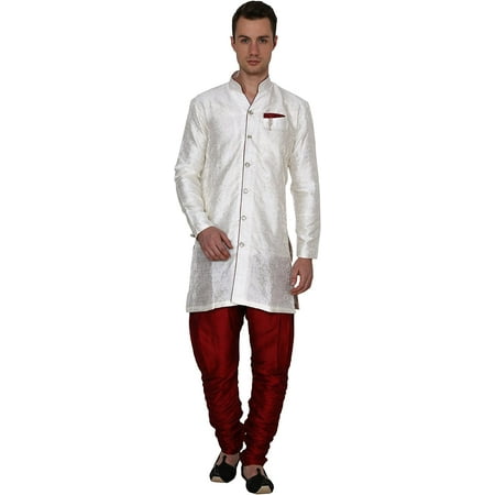 Royal Kurta Men s Jacquard Silk Floral Print Indowestern Sherwani Beige