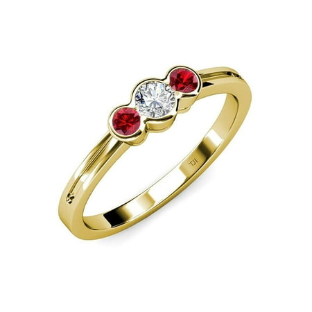 Diamond (SI2-I1 G-H) and Ruby Three Stone Ring 0.50 ct tw in 14K Yellow Gold.size 8.0
Diamond (SI2-I1 G-H) and Ruby Three Stone Ring 0.50 ct tw in 14K Yellow Gold.size 8.0