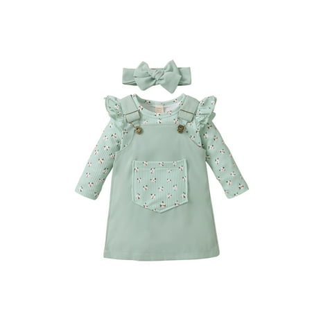 Seyurigaoka Baby Girl’s Long Sleeve Romper and Suspender Skirt Headband