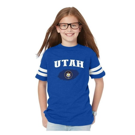 Utah State Flag Youth Football Fine Jersey Tee