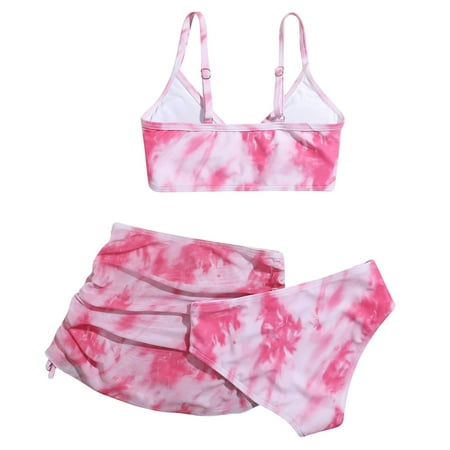 

Gubotare Crisscross Three Girls Piece To Floral Print Dyeing Swimsuit Printing Cute Summer Girls Swimwear Medium Bikini Pink 130/S