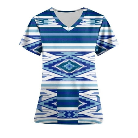 CZHJS Women s Short Sleeve Scrub_Tops with Pockets Clearance Ladies V Neck Working Uniform Tunic to Wear with Leggings Summer Vintage Shirts Spring Tops Western Ethnic Printed Blue XXL 
CZHJS Women s Short Sleeve Scrub_Tops with Pockets Clearance Ladies V Neck Working Uniform Tunic to Wear with Leggings Summer Vintage Shirts Spring Tops Western Ethnic Printed Blue XXL