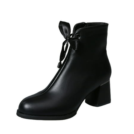 Winter Boots for Women Womens Fashion Solid Boots Zipper Women Round Head Midheel Boots Shoes