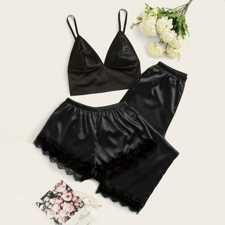 Knosfe 3 Pack Satin Sexy Eyelash Sleepwear Pajamas Set Strap Nightgown Crop Top Shorts Pants Pjs for Women
Knosfe 3 Pack Satin Sexy Eyelash Sleepwear Pajamas Set Strap Nightgown Crop Top Shorts Pants Pjs for Women