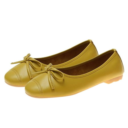 1Pair Bowknot Flat Sole Shoes Creative Women Shoes Simple Thin Shoes Yellow