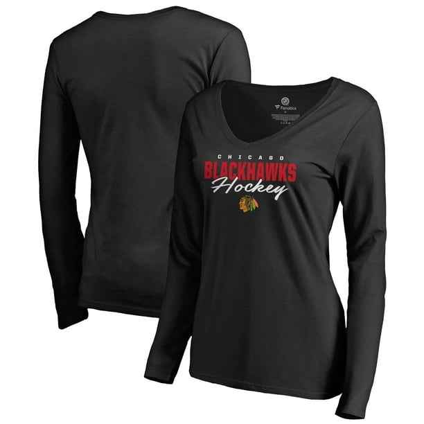 Chicago Blackhawks Fanatics Branded Women's Iconic Collection Script Assist Long Sleeve V-Neck T-Shirt - Black