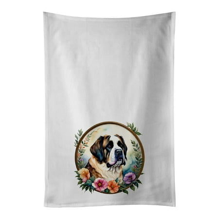 Saint Bernard and Flowers Kitchen Towel Set of 2 White Dish Towels 19 in x 28 in
Saint Bernard and Flowers Kitchen Towel Set of 2 White Dish Towels 19 in x 28 in