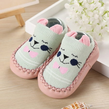 KUNPENG Newborn Baby Boys Girls Cartoon Ears Floor Socks Anti-Slip Baby Step Shoes Socks Green / S/11