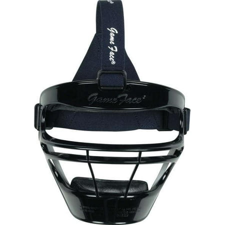 Black Game Face Mask-Size: Medium, Strap Color: Navy Blue