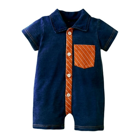 Infant Baby Bodysuit Kids Summer short-sleeved Clothes Knitted Denim Pocket Romper 1 Pcs Blue for Toddler
Infant Baby Bodysuit Kids Summer short-sleeved Clothes Knitted Denim Pocket Romper 1 Pcs Blue for Toddler