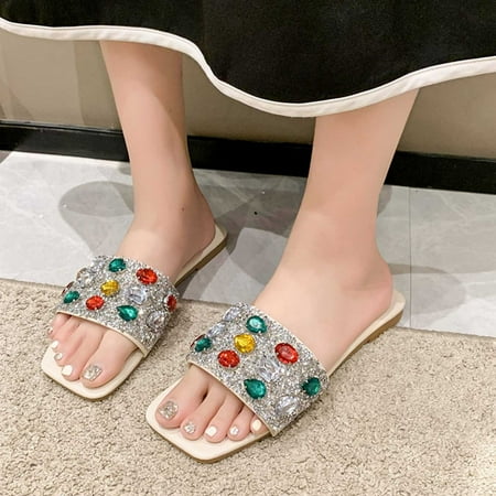 Aueoeo Women s Square Open Toe Fashion Slide Sandals Summer Flat Slippers Rhinestones Beach Slippers
Aueoeo Women s Square Open Toe Fashion Slide Sandals Summer Flat Slippers Rhinestones Beach Slippers