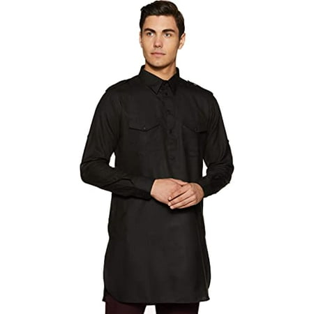Devyom Men s Cotton Pathani Kurta (092-PATHANI-KURTA-BLACK-42_Black_X-Large)