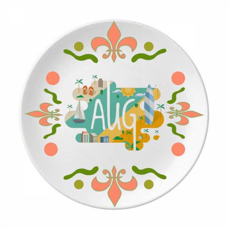 August Month Season Illustration Flower Ceramics Plate Tableware Dinner Dish