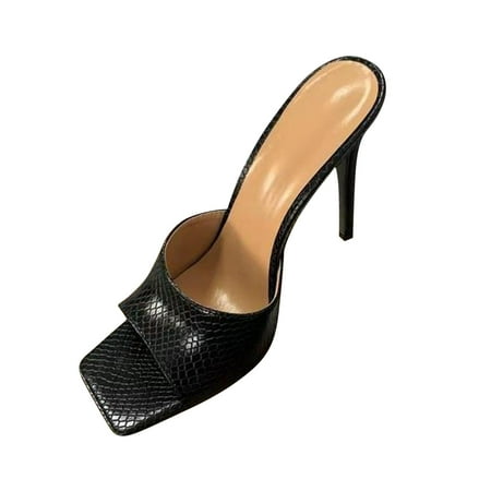 Womens Comfortable Leisure Sexual Patterns Open Toe Nozzle Square High Heel Slippers Open Toe Slide Sandals Comfortable Flats Flip-Flops Sandal Casual Platforms Wedge Sandals Heeled Sandals A2