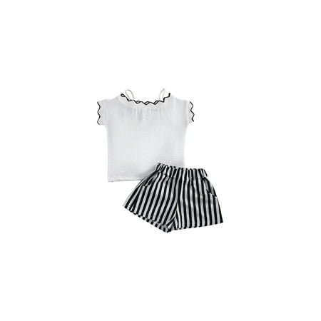 One opening Toddler Girls Clothes Set Solid Color Short Sleeve Off-shoulder T-Shirt + Elastic Waist Striped Shorts for Summer
One opening Toddler Girls Clothes Set Solid Color Short Sleeve Off-shoulder T-Shirt + Elastic Waist Striped Shorts for Summer